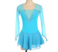 Youthful flying Womens Girls Figure Ice Skating Dress Shiny Diamond Long Sleeve Ballet Dance Gymnastics Skirted Competition Costume(Size:M/150,Color:Blue)