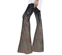 Youthful flying Womens Sparkle Pants Sequin High Waist Jogger Pants Glitter Wide Leg Long Loose Pants Bling Party Clubwear(Size:L,Color:Gradient)