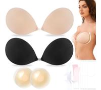 YouthLoxus 2 Pairs Sticky Bra, Strapless Push Up Bra, Invisible Adhesive Bra for Low Cut Dress Weddings Parties Dances, Daily Wearing (Beige + Black, Cup B)
