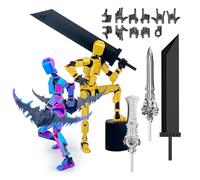 YouthLoxus 2PCS T13 Action Figure, Dummy 13 Multi-Jointed 3d printed action figure, Articulated Stop Motion Robot figure, Already Assembled Gift for Game Lovers(Black Gold/Red Blue)