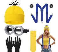 YouthLoxus 7 Piece Set Minion Costume, Minion Accessories Including Minion Goggles, Yellow Hat, Socks, Gloves, Shoulder Straps and Buttons. Suitable for Halloween Costumes, Adult Makeup Parties