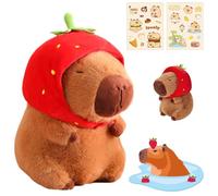 YouthLoxus Capybara Plush Toy, 25cm/9.8in Capybara Teddy with 2 Pcs Stickers, Cute Realistic Strawberry Plush Gifts, Cute Plush for Adults Boys and Girls Birthday (strawberry)