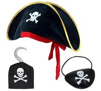 YouthLoxus Pirate Accessories, Pirate Hat Kids Adult, Pirate Costume with Hat, Eye Patch, Hook, Halloween Caribbean Party Captain Dress Up For Kids Cosplay