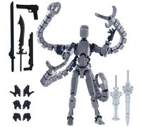 YouthLoxus T13 Action Figure, Assembly Completed Dummy 13 3D Printed Kit, Black Silver Octopus Doctor DIY Movable Joint Model, Articulated Design with Weapons for Stop Motion Figures (1.grey)