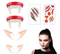 Youthloxus Vampire Teeth,Elf Ears,6 Pieces Vampire Costume Accessories, Including Bloodsucking Fangs, Horror Tattoos, Elf Ears Adult, Perfect For Cosplay And Themed Parties, Halloween Horror Party