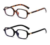 YouthMall Retro Rectangular Glasses for Women Trendy Narrow Square Eyeglasses Blue Light Blocking Glasses, 2 Pack (Leopard+black), M