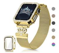 YouthRun Magnetic Band Compatible with Apple Watch 38mm 40mm 41mm 42mm 44mm 45mm 46mm Stainless Steel Metal Strap with Bling Case and Screen Protector, Dressy Milanese iWatch Bands for Women (42MM