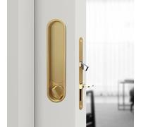 youthua Pocket Door Lock Hardware Set - Privacy Handle with Hidden Pull & Recessed Latch, Fit for 1.77" to 2" The Thick of Wooden Doors (Circular Gold)