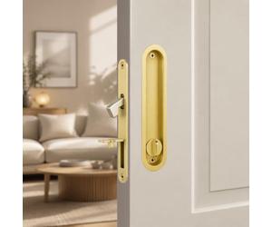 youthua Pocket Door Lock Hardware Set - Privacy Handle with Hidden Pull & Recessed Latch, Fit for 1.77" to 2" The Thick of Wooden Doors (Circular Gold)