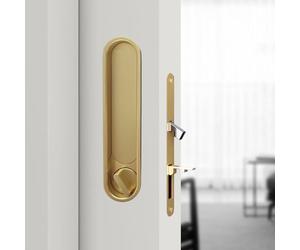 youthua Pocket Door Lock Hardware Set - Privacy Handle with Hidden Pull & Recessed Latch, Fit for 1.77" to 2" The Thick of Wooden Doors (Circular Gold)