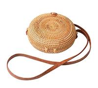 YOUTHUNION Rattan Bag Round Knitted Straw Bag Tropical Beach Style Crossbody Handwoven Tote Basket Bali Leather Strap Bags (Style 6)