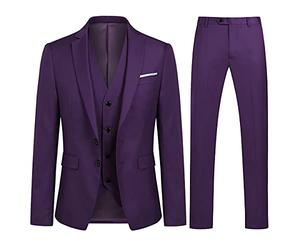 YOUTHUP Men Slim Fit 3 Piece Suit 2 Button Tuxedo Blazer Waistcoat Trousers
