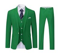 YOUTHUP Mens 3 Piece Suit Formal Business Slim Fit Suits 1 Button Solid Blazer Waistcoat Pants, Green, L