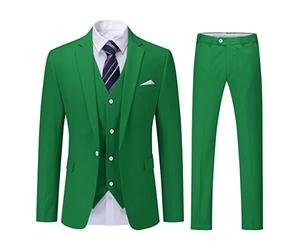 YOUTHUP Mens 3 Piece Suit Formal Business Slim Fit Suits 1 Button Solid Blazer Waistcoat Pants, Green, L