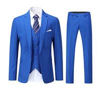 YOUTHUP Mens 3 Piece Suit Formal Business Slim Fit Suits 1 Button Solid Blazer Waistcoat Pants, Royal Blue, XXL