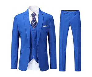 YOUTHUP Mens 3 Piece Suit Formal Business Slim Fit Suits 1 Button Solid Blazer Waistcoat Pants, Royal Blue, L