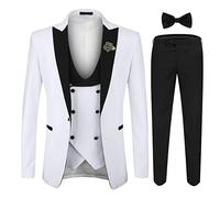 YOUTHUP Men's 3 Pieces Suit Slim Fit Wedding Dinner Tuxedo with Bowtie and Corsage 1 Button Blazer Waistcoat Pants, White, XXL