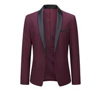 YOUTHUP Men's Blazer Shawl Collar 1 Button Slim Fit Formal Suit Jacket Wedding Prom Party Jacket,Wine Red,XL