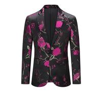YOUTHUP Mens Blazer Slim Fit 1 Button Floral Embroidered Suit Jacket