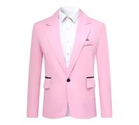 YOUTHUP Men's Casual Sports Blazer Lightweight Regular Fit 1 Button Business Suit Jacket, Pink, L