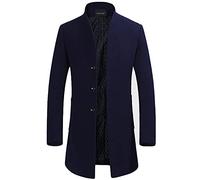 YOUTHUP Men's Coat Winter Thick Wool Trench Coat Mid-Length Slim Fit Padded Warm Casual Peacoat, Blue(Design 2), XL