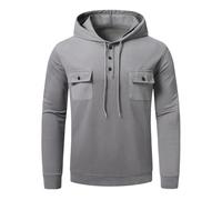 YOUTHUP Men's Hooded 3 Button Long Sleeve Casual Sweater Grey