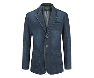 YOUTHUP Mens Regular Fit Denim Blazer Casual Business 3 Buttons Suit Jacket Multi-Pocket Blazers