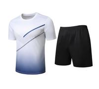 YOUTHUP Men's Short&TShirt Breathable Set,Men 2 Pieces Set Quick Dry Lightweight Tracksuit,Summer Short Sleeve Shorts,For Aerobic Exercise, Fitness, Running, Training white and blue M
