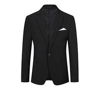 YOUTHUP Mens Slim Fit Blazer 1 Button Formal Suit Jacket Classic Business Wedding Dress Tuxedo Blazers, Black, S