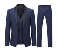 YOUTHUP Mens Suits Slim Fit 3 Piece Suit Shawl Lapel Wedding Dinner Tuxedo 1 Button Blazer Pants Vest, Dark Blue, M