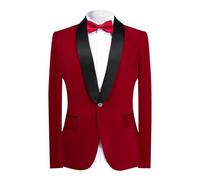 YOUTHUP Men's Velvet Blazer Shawl Collar Slim Fit Suit Jacket 1 Button Wedding Formal Dress Jackets, Red, XL