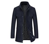 YOUTHUP Men's Winter Coat Regular Fit Wool Trench Coats Multi-Pockets Hip-Length Thick Peacoat, Navy Blue, S