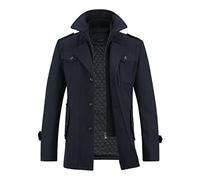 YOUTHUP Mens Wool Coats Casual Thick Short Winter Trench Coat Regular Fit Peacoat with Detachable Inner Collar, Navy-thick, S