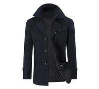 YOUTHUP Mens Wool Coats Casual Thick Short Winter Trench Coat Regular Fit Peacoat with Detachable Inner Collar, Navy-thin, M