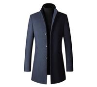 YOUTHUP Mens Wool Winter Coats Thick Warm Peacoat Mid-Length Padded Trench Coat, Navy Blue-Thick, M
