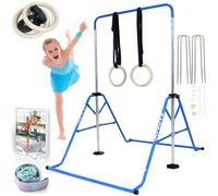 YOUTIFUN Gymnastics Bar, Kids Gym Equipment 5 Level Height Adjustable Pull Up Horizontal Gymnastic Bar, Gymnastics Equipment for Home for Girls & Boys, 3 to 12 years old (Steel bar, Blue)