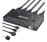 YOUTINGHDAV KVM Switch 2 Computers 1 Monitor 8K@60Hz, USB 3.0 KVM Switch 4K@120Hz, HDMI 2.1, HDCP 2.3, 2 Computer Share 1 Monitor and Keyboard Mouse, with Wired Remote and 2 USB Cable