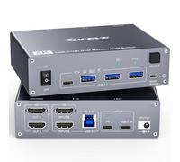 YOUTINGHDAV KVM Switch 2 Monitore 2 Computers USB C, USB 3.0 KVM Switch Dual Monitor HDMI 4K@60Hz for PC & Laptop, MST, PD 60W, with Wired Remote, Aluminium