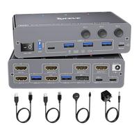 YOUTINGHDAV KVM Switch 2 Monitors 3 Computers USB C HDMI DP, KVM Switch 2 Monitor for 2 Desktop 1 Laptop Share 4 USB3.0 Ports, 4K@60Hz, EDID, 73W PD, Wired Remote(4K USB-C DP HD 3 in 2 out KVM)