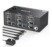 YOUTINGHDAV KVM Switch 3 Monitors 2 Computers HDMI DP, USB 3.0 KVM Switch Triple Monitor 8K@60Hz 4K@144Hz for 2 Computer Share Mouse Keyboard, Wired Remote(8K DP HD 2 in 3 out KVM)