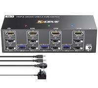 YOUTINGHDAV KVM Switch 3 Monitors 3 Computers Displayport HDMI 8K@60Hz 4K@144Hz, KVM Switch Triple Monitor for 3 Computers Share 4 USB 3.0 Ports, Wired Remote(8K DP HDMI 3 in 3 out KVM)