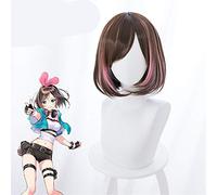 Youtuber Kizuna AI Cosplay Wig Women Short Bob Brown and Pink Synthetic Hair Wig for Halloween Party Costume + Free Wig Cap