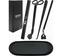 YOUTUOY 5 in1 Candle Accessory Set with Storage Tray Plate, Rechargeable Candle Lighter, Candle Wick Trimmer, Candle Wick Snuffer, Candle Wick Dipper, The Perfect Toolset for Candle Lovers (Black)