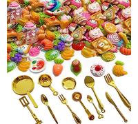 YouU 111 pcs Miniature Food Tableware Fruit & Vegetables Mix Pretend Kitchen Accessories Fruit Slices Charms DIY Jewelry Accessories