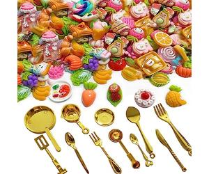 YouU 111 pcs Miniature Food Tableware Fruit & Vegetables Mix Pretend Kitchen Accessories Fruit Slices Charms DIY Jewelry Accessories