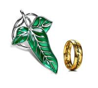 YouU 2 Pcs Inspired Green Leaf Brooch & Stainless Steel One Ring Set for Cosplay Halloween Costume Fantasy Fans