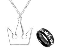 YouU 2 Pcs King Hearts & Crowns Design Necklace Sora's Crown & Roxas's Ring Anime Cosplay costume jewelry Accessories