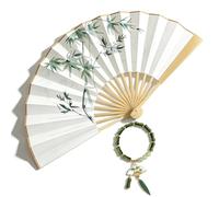 YouU 2 Pcs Women Decorative Folding Fans Bamboo Pattern Bracelet Set Elegant Hand Fan for Women Cosplay Costume Jewellery Accessories