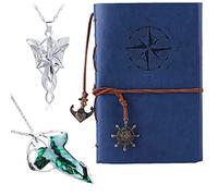 YouU 3 pcs Arvven Even Elven Green Tree Leaf Thorin Oakenshield Necklace Leather Writing Journal Retro Vintage Notebook