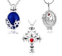 YouU 3 pcs The Vampire Jewelry Set Daywalking Katherine Sapphire Crystal Necklaces Elena Opening Vervain Locket Pendant Cross Symbol Necklace